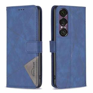 For Sony Xperia 1 VII Magnetic Buckle Rhombus Texture Leather Phone Case(Blue)