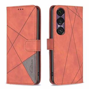 For Sony Xperia 1 VII Magnetic Buckle Rhombus Texture Leather Phone Case(Brown)