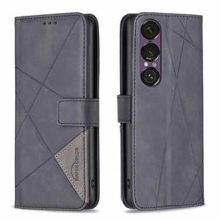 For Sony Xperia 1 VII Magnetic Buckle Rhombus Texture Leather Phone Case(Black)