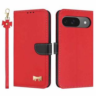 For Google Pixel 10 Pro / 9 Pro Metal Bow Leather Phone Case with Hand Strap(Red)