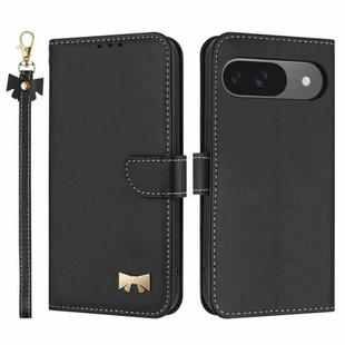 For Google Pixel 10 Pro / 9 Pro Metal Bow Leather Phone Case with Hand Strap(Black)
