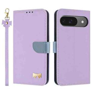 For Google Pixel 10 Pro / 9 Pro Metal Bow Leather Phone Case with Hand Strap(Purple)