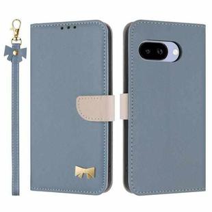 For Google Pixel 9a Metal Bow Leather Phone Case with Hand Strap(Light Blue)