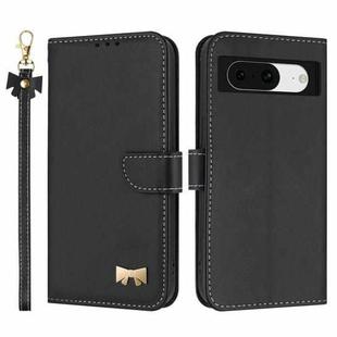 For Google Pixel 8 Metal Bow Leather Phone Case with Hand Strap(Black)