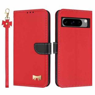 For Google Pixel 8 Pro Metal Bow Leather Phone Case with Hand Strap(Red)