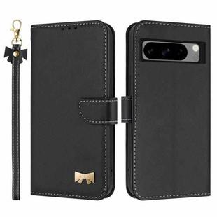 For Google Pixel 8 Pro Metal Bow Leather Phone Case with Hand Strap(Black)
