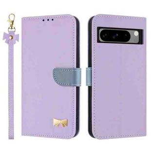 For Google Pixel 8 Pro Metal Bow Leather Phone Case with Hand Strap(Purple)