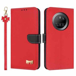 For Huawei Mate 70 Metal Bow Leather Phone Case with Hand Strap(Red)