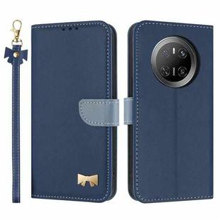 For Huawei Mate 70 Metal Bow Leather Phone Case with Hand Strap(Dark Blue)