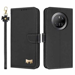 For Huawei Mate 70 Metal Bow Leather Phone Case with Hand Strap(Black)