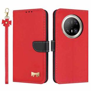 For Huawei Mate 70 Pro Metal Bow Leather Phone Case with Hand Strap(Red)