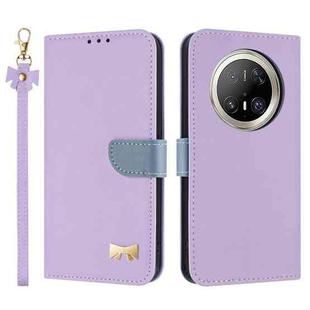 For Huawei Mate 70 Pro Metal Bow Leather Phone Case with Hand Strap(Purple)