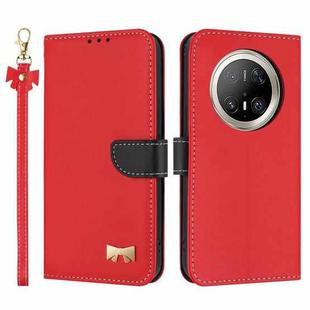 For Huawei Mate 70 Pro+ Metal Bow Leather Phone Case with Hand Strap(Red)