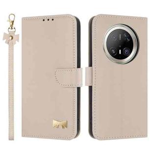 For Huawei Mate 70 Pro+ Metal Bow Leather Phone Case with Hand Strap(Apricot)