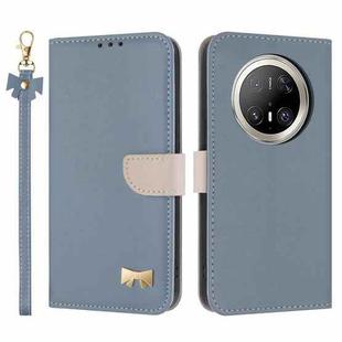 For Huawei Mate 70 Pro+ Metal Bow Leather Phone Case with Hand Strap(Light Blue)