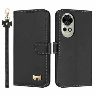 For Huawei nova 12 Pro / 12 Ultra Metal Bow Leather Phone Case with Hand Strap(Black)
