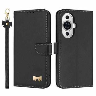 For Huawei nova 12s 4G Global Metal Bow Leather Phone Case with Hand Strap(Black)