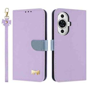 For Huawei nova 12s 4G Global Metal Bow Leather Phone Case with Hand Strap(Purple)