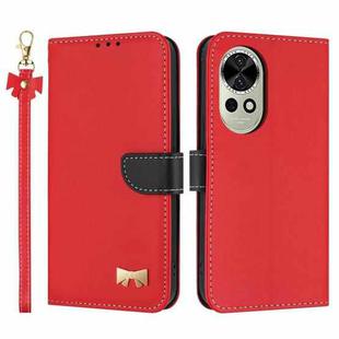 For Huawei nova 12 5G / 13 5G Metal Bow Leather Phone Case with Hand Strap(Red)