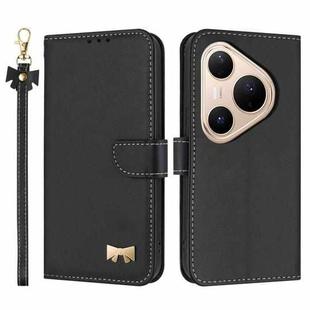 For Huawei Pura 80 5G Metal Bow Leather Phone Case with Hand Strap(Black)