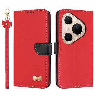 For Huawei Pura 80 Pro / 80 Pro+ 5G Metal Bow Leather Phone Case with Hand Strap(Red)