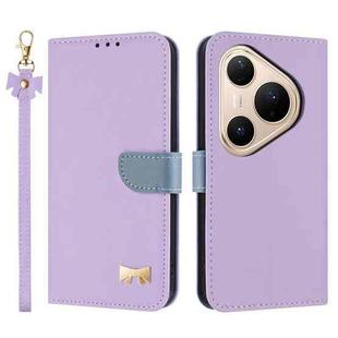 For Huawei Pura 80 Pro / 80 Pro+ 5G Metal Bow Leather Phone Case with Hand Strap(Purple)