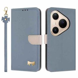 For Huawei Pura 80 Pro / 80 Pro+ 5G Metal Bow Leather Phone Case with Hand Strap(Light Blue)