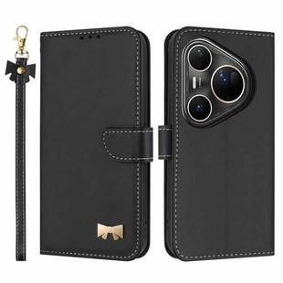 For Huawei Pura 80 Ultra 5G Metal Bow Leather Phone Case with Hand Strap(Black)