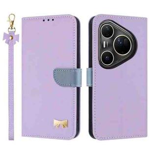 For Huawei Pura 80 Ultra 5G Metal Bow Leather Phone Case with Hand Strap(Purple)