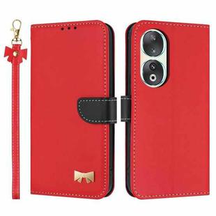 For Honor 90 5G Metal Bow Leather Phone Case with Hand Strap(Red)