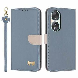 For Honor 90 5G Metal Bow Leather Phone Case with Hand Strap(Light Blue)