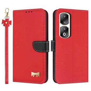 For Honor 90 Pro 5G Metal Bow Leather Phone Case with Hand Strap(Red)