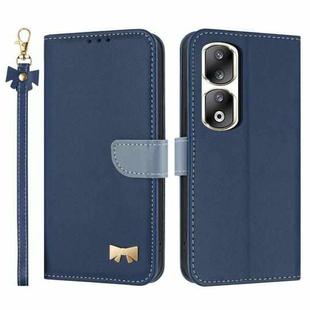 For Honor 90 Pro 5G Metal Bow Leather Phone Case with Hand Strap(Dark Blue)
