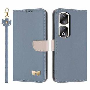 For Honor 90 Pro 5G Metal Bow Leather Phone Case with Hand Strap(Light Blue)