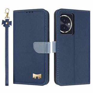 For Honor 100 5G Metal Bow Leather Phone Case with Hand Strap(Dark Blue)