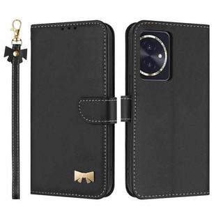 For Honor 100 5G Metal Bow Leather Phone Case with Hand Strap(Black)