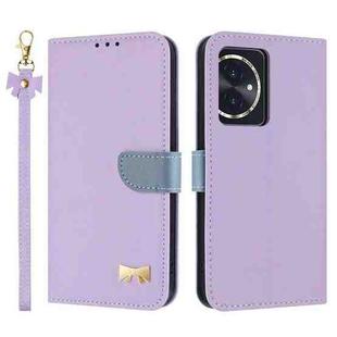 For Honor 100 5G Metal Bow Leather Phone Case with Hand Strap(Purple)
