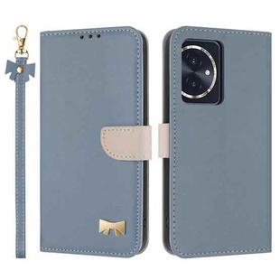 For Honor 100 5G Metal Bow Leather Phone Case with Hand Strap(Light Blue)