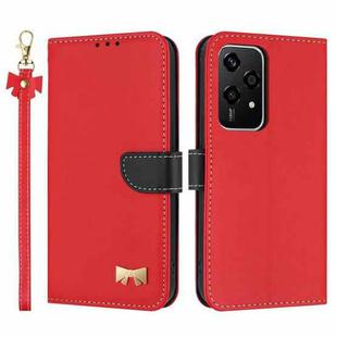 For Honor 200 Lite Global Metal Bow Leather Phone Case with Hand Strap(Red)