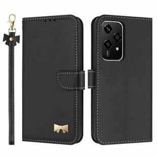 For Honor 200 Lite Global Metal Bow Leather Phone Case with Hand Strap(Black)