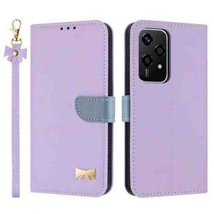 For Honor 200 Lite Global Metal Bow Leather Phone Case with Hand Strap(Purple)