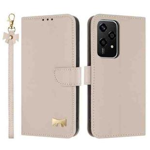 For Honor 200 Lite Global Metal Bow Leather Phone Case with Hand Strap(Apricot)