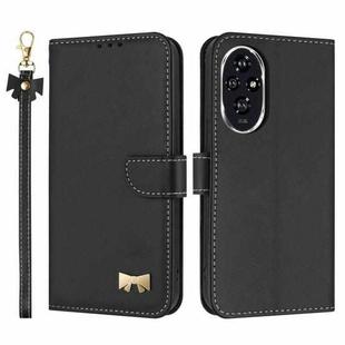For Honor 200 Metal Bow Leather Phone Case with Hand Strap(Black)