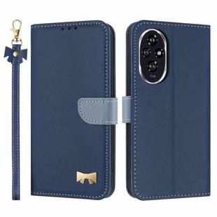 For Honor 200 Pro Metal Bow Leather Phone Case with Hand Strap(Dark Blue)