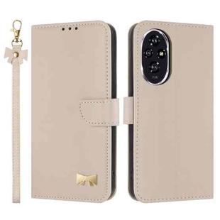 For Honor 200 Pro Metal Bow Leather Phone Case with Hand Strap(Apricot)