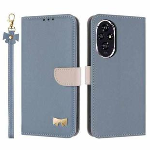 For Honor 200 Pro Metal Bow Leather Phone Case with Hand Strap(Light Blue)