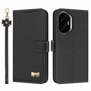 For Honor 300 5G Metal Bow Leather Phone Case with Hand Strap(Black)