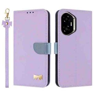 For Honor 300 5G Metal Bow Leather Phone Case with Hand Strap(Purple)