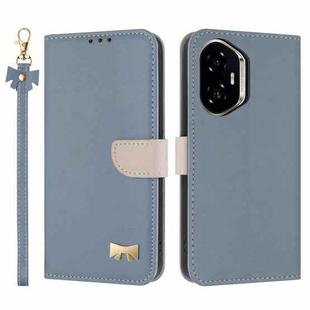 For Honor 300 5G Metal Bow Leather Phone Case with Hand Strap(Light Blue)