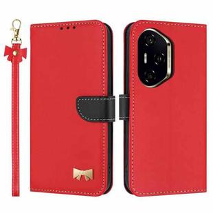 For Honor 300 Pro 5G / 300 Ultra 5G Metal Bow Leather Phone Case with Hand Strap(Red)